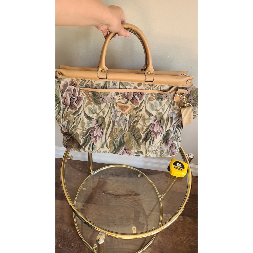 Riviera Paris New York Vintage Floral Tapestry Weekender Travel Bag Tote Tan